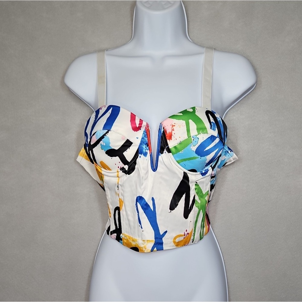 Love By Design Juniors Abstract Print Bustier Corset Crop Top Size XL NWT